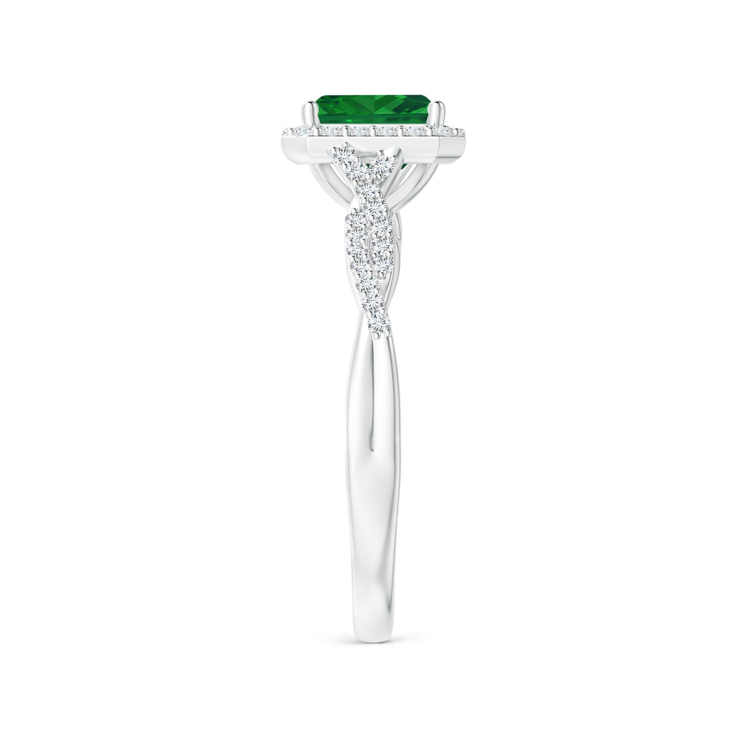 Emerald-Cut Emerald Halo Twisted Shank Engagement Ring