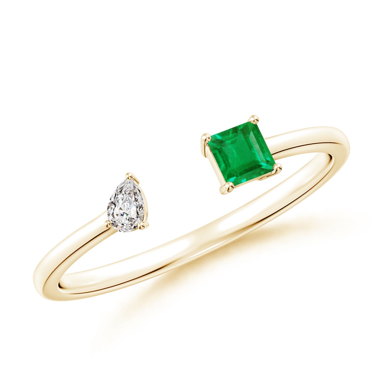 Two-Stone Square Emerald & Pear Diamond Open Ring