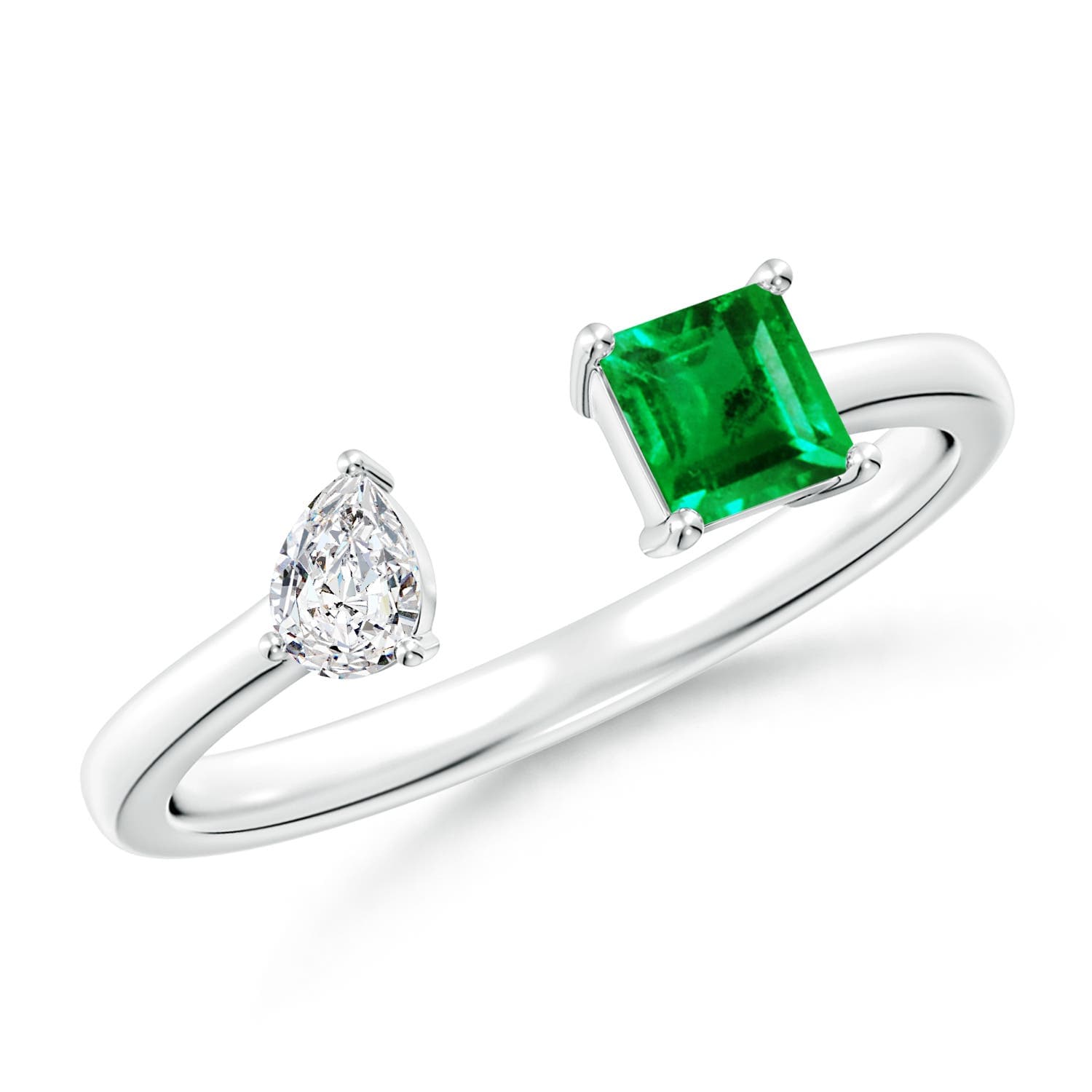 Two-Stone Square Emerald & Pear Diamond Open Ring