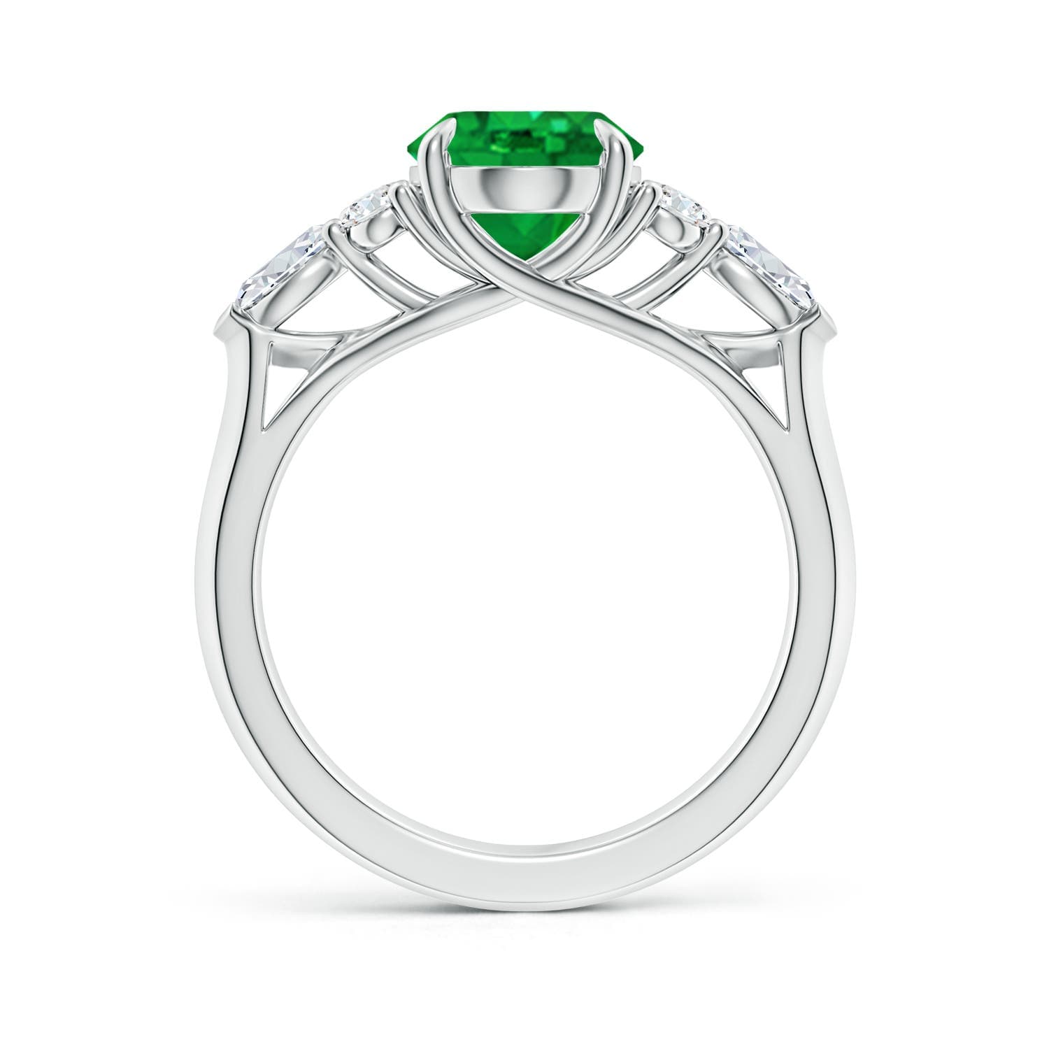 Oval Emerald Side Stone Engagement Ring with Diamonds