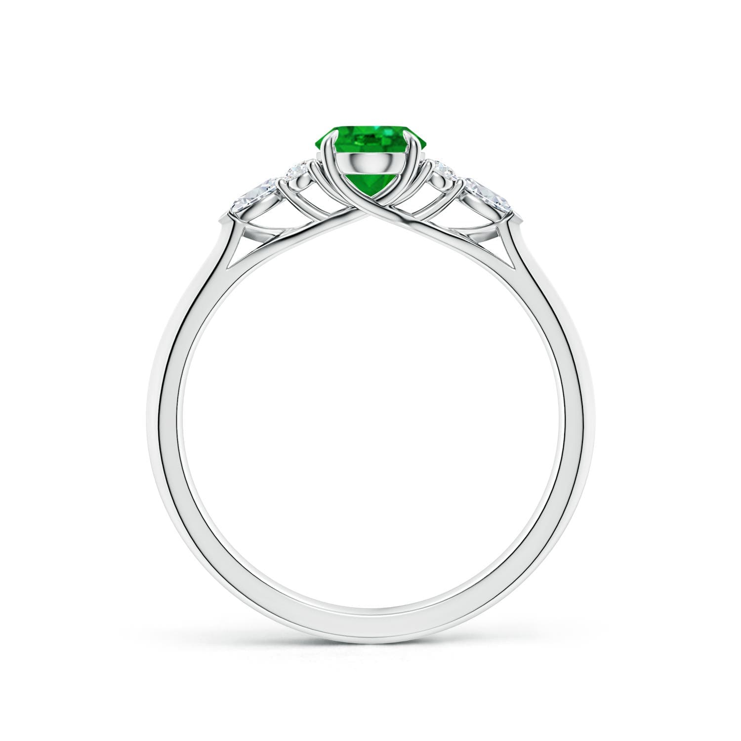 Oval Emerald Side Stone Engagement Ring with Diamonds