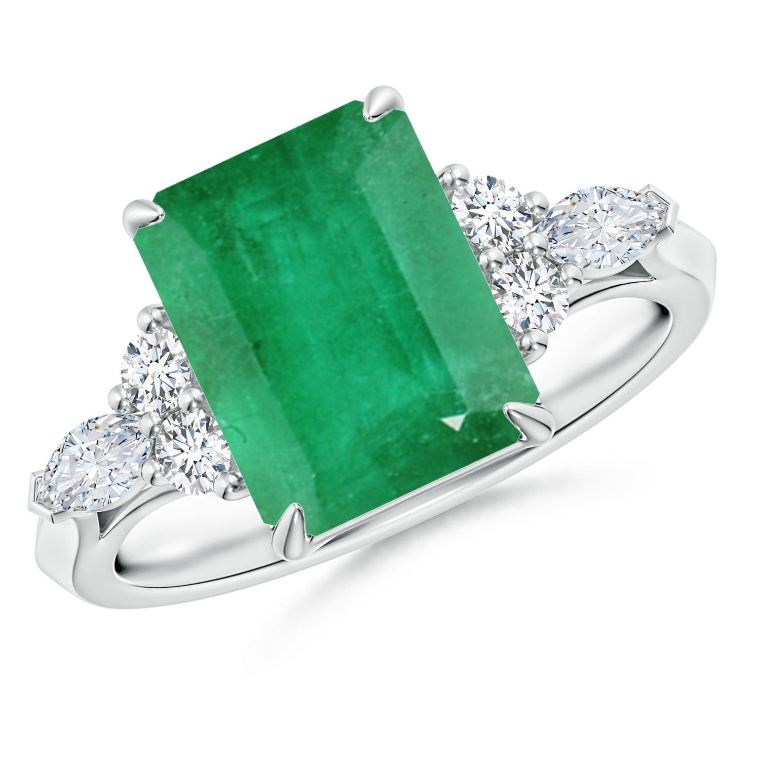 Emerald-Cut Emerald Side Stone Engagement Ring with Diamonds