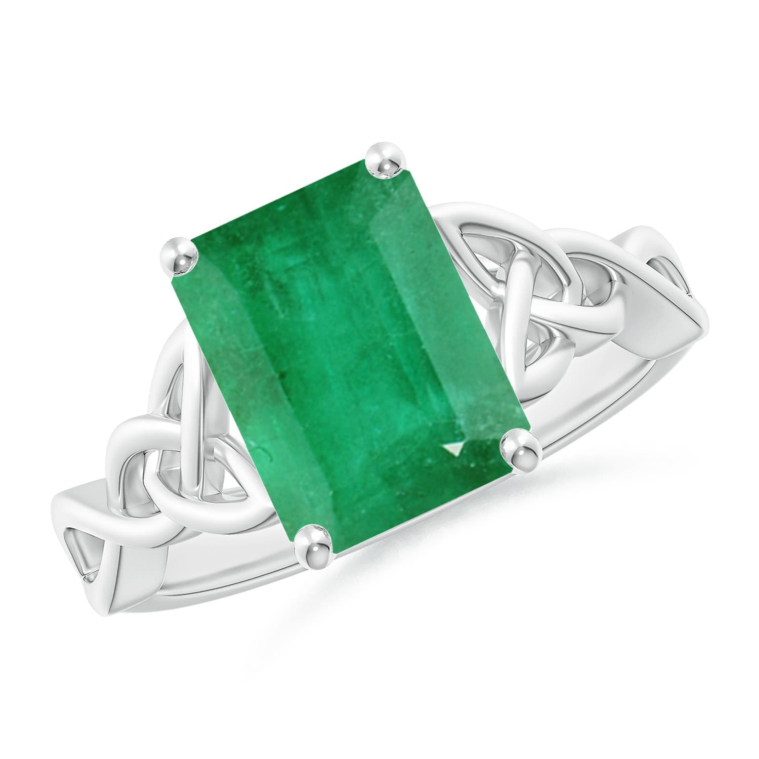 Emerald-Cut Emerald Celtic Knot Engagement Ring
