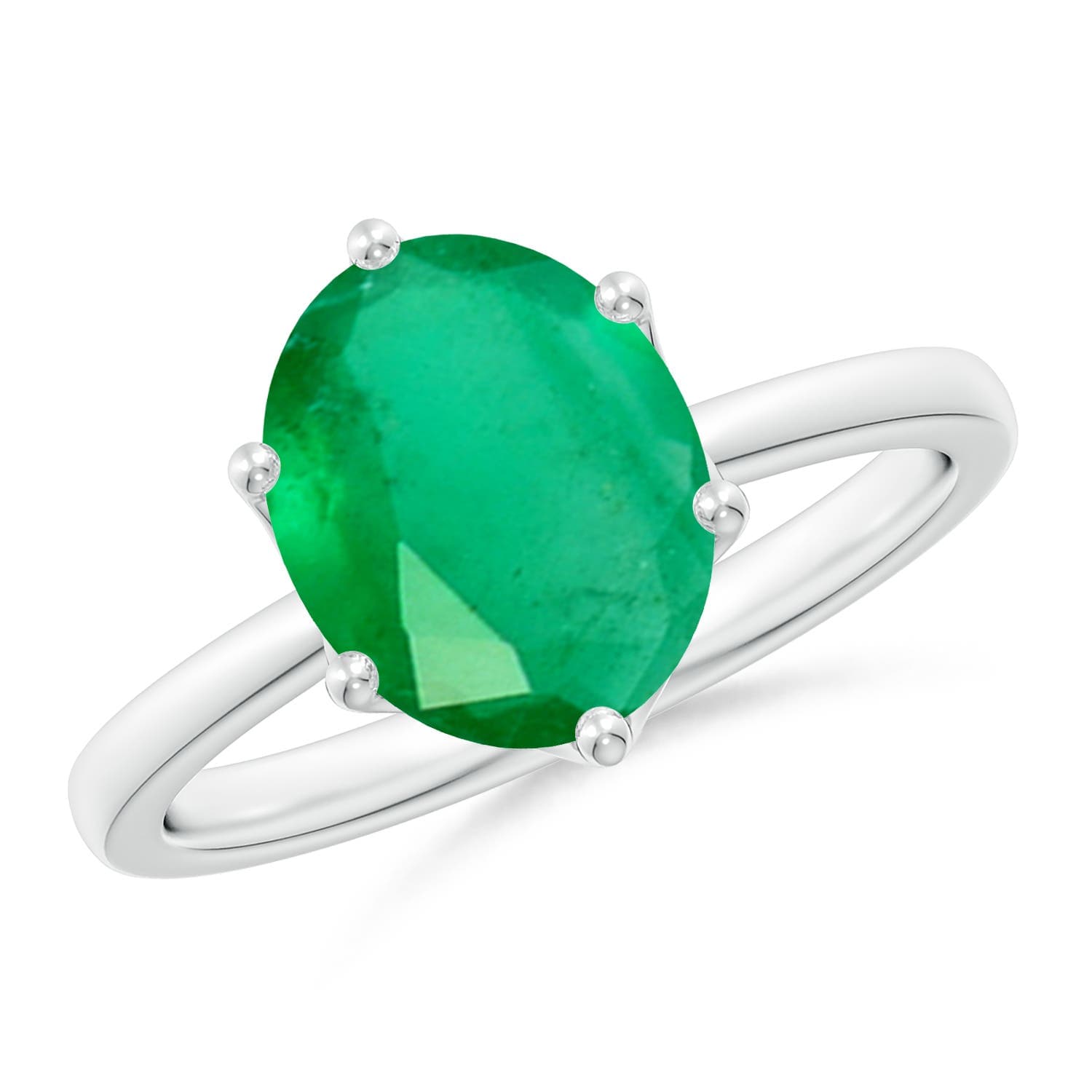 Six Prong-Set Oval Emerald Solitaire Classic Engagement Ring