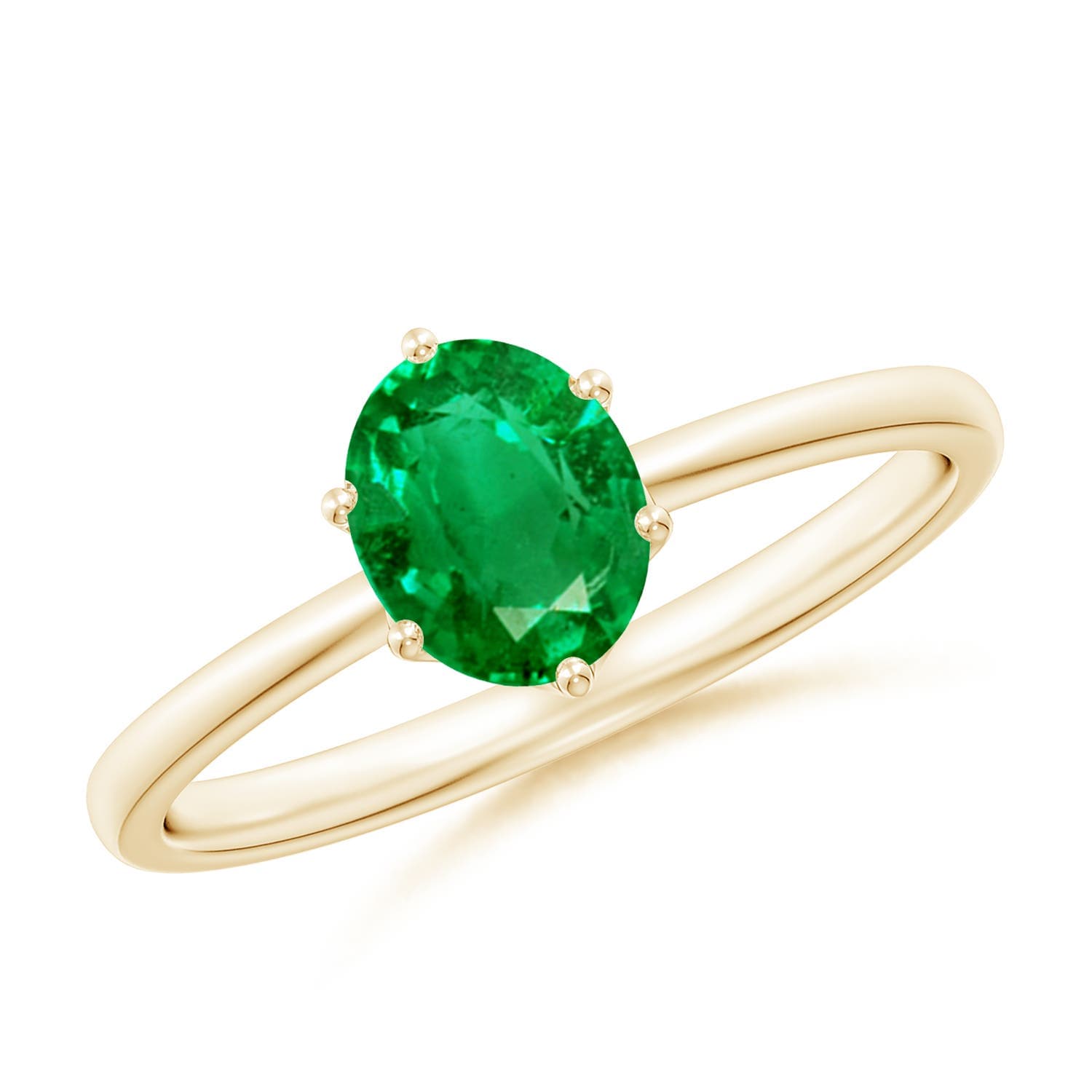 Six Prong-Set Oval Emerald Solitaire Classic Engagement Ring
