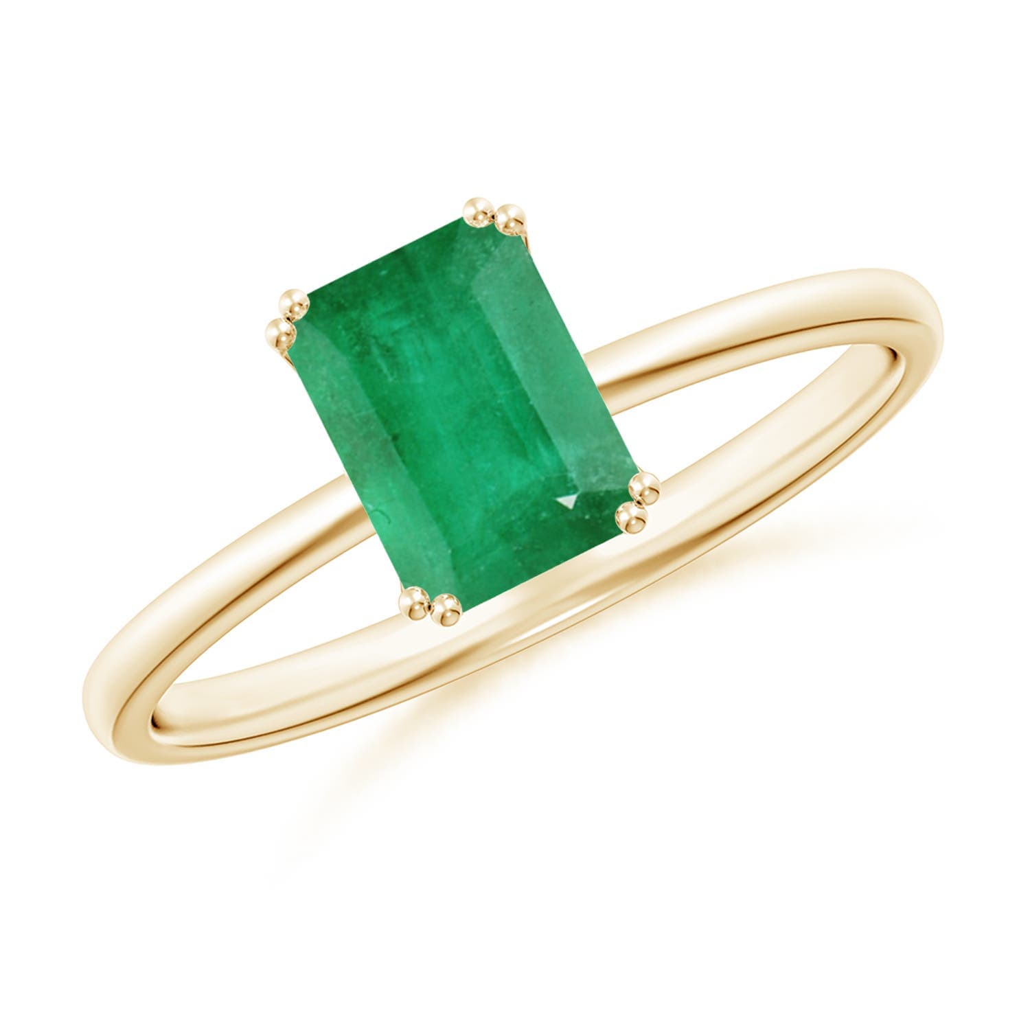 Double Prong-Set Emerald-Cut Emerald Solitaire Classic Engagement Ring