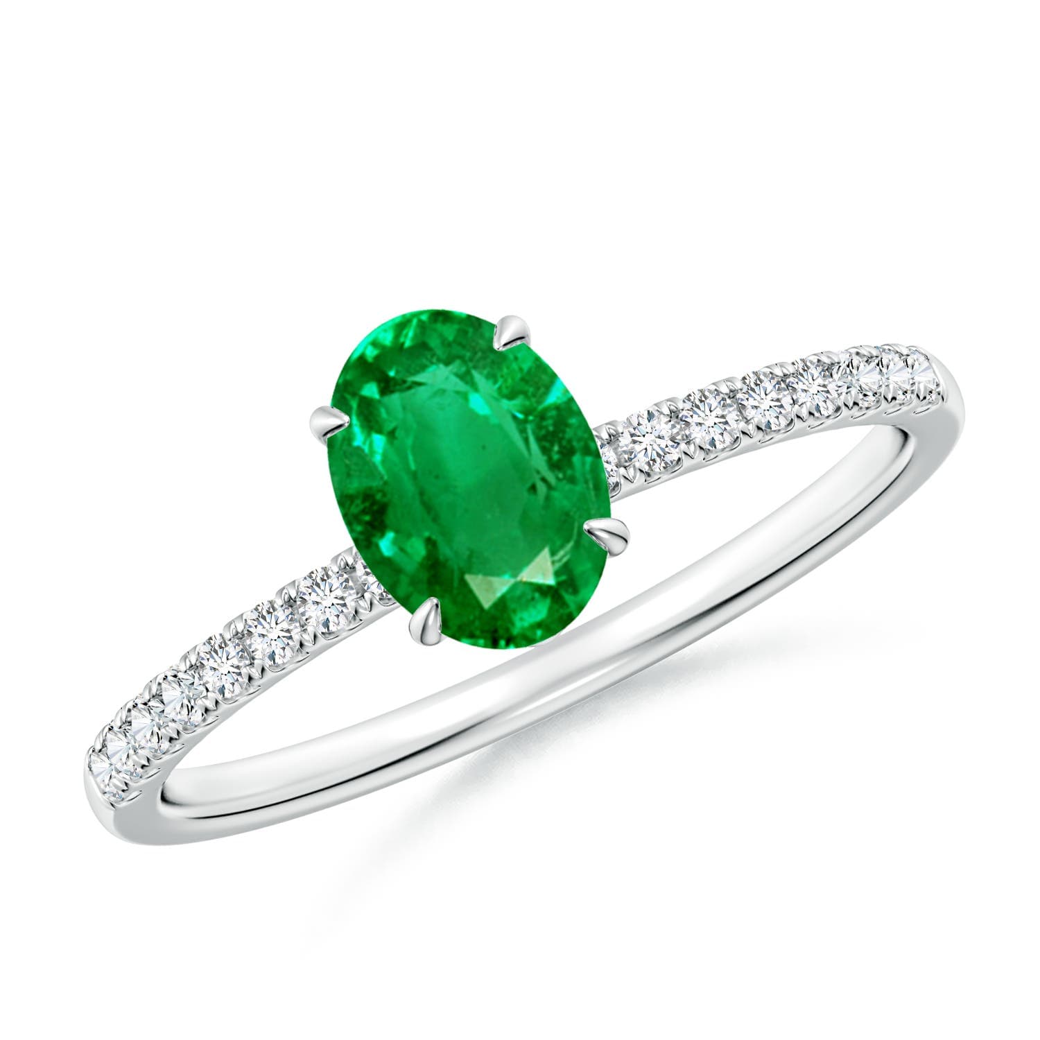 Oval Emerald Hidden Halo Engagement Ring