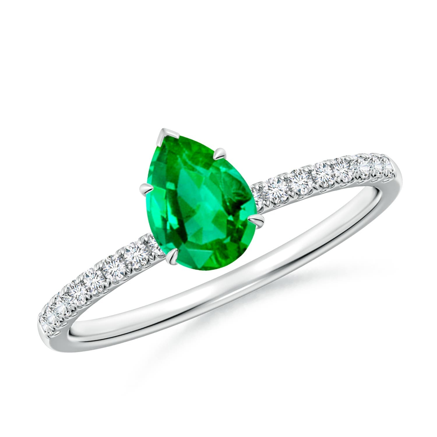 Pear-Shaped Emerald Hidden Halo Engagement Ring