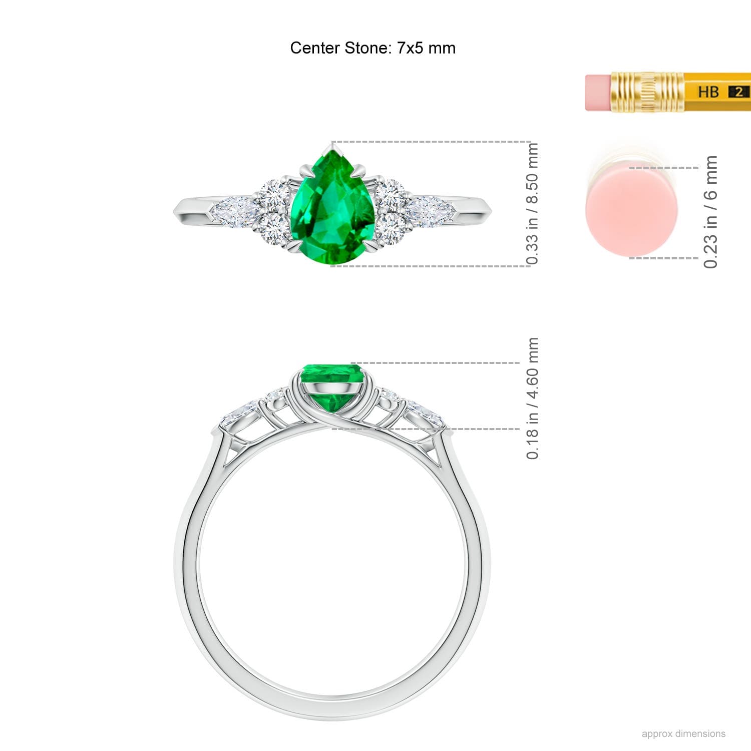 Pear Shape Emerald Side Stone Engagement Ring with Diamonds
