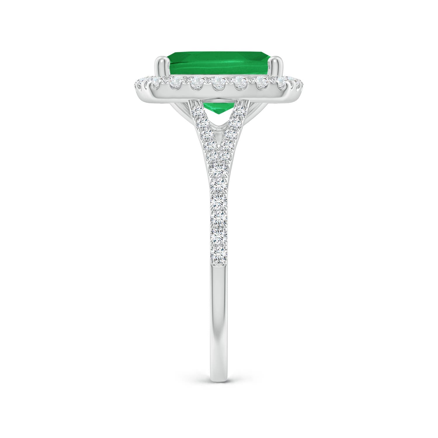 Cushion Rectangular Emerald Halo Split Shank Engagement Ring