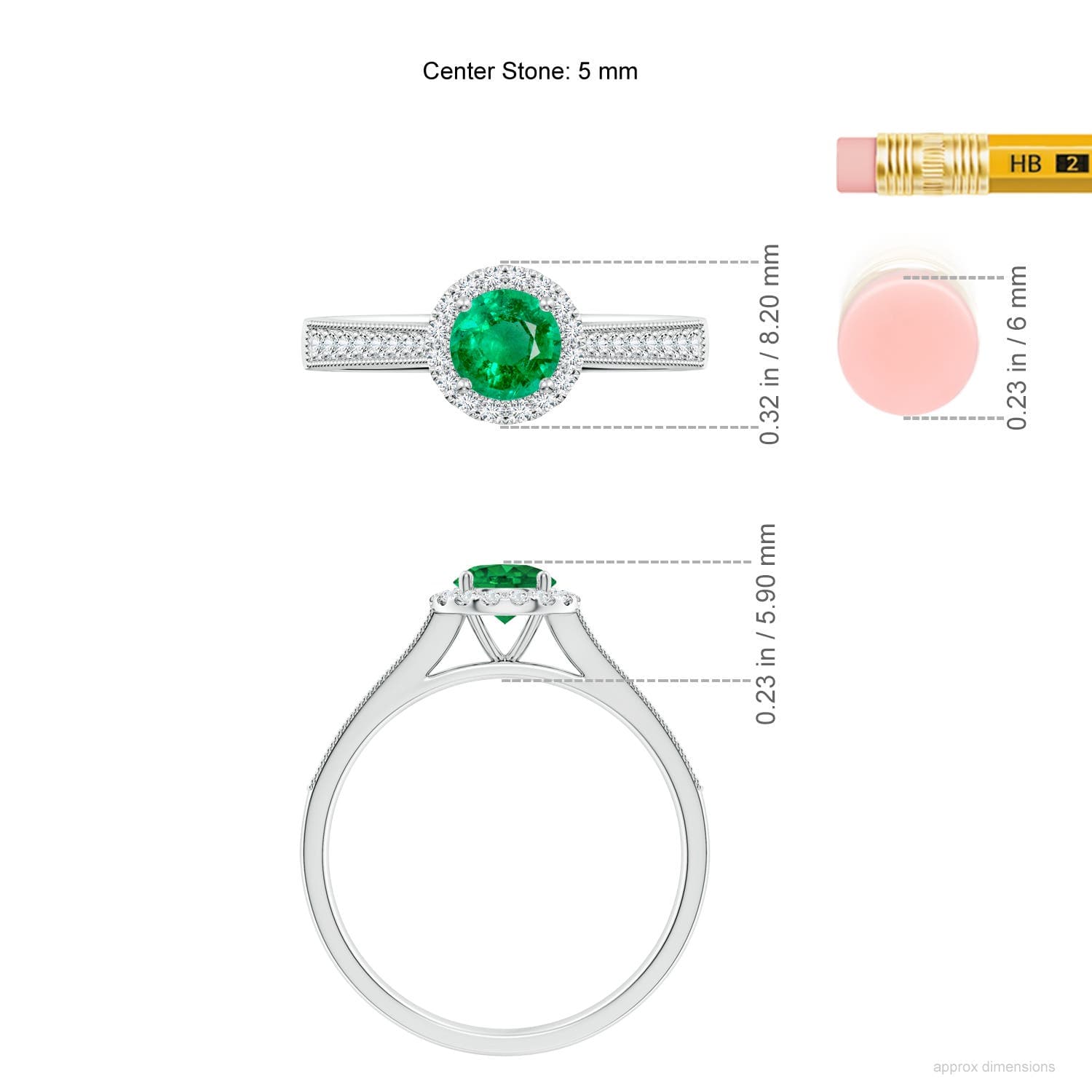 Round Emerald Reverse Tapered Shank Halo Engagement Ring