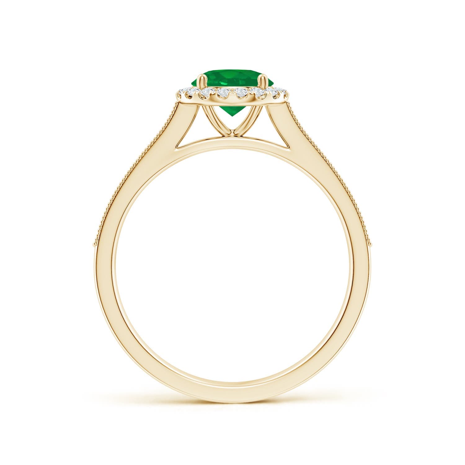 Round Emerald Reverse Tapered Shank Halo Engagement Ring
