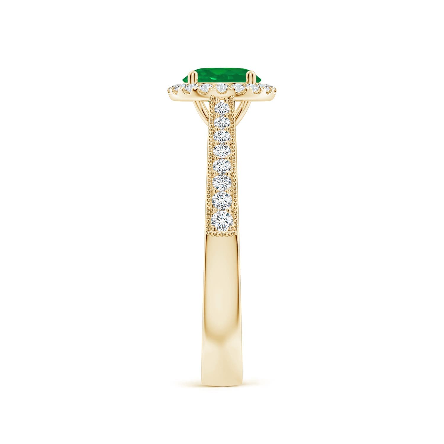 Round Emerald Reverse Tapered Shank Halo Engagement Ring