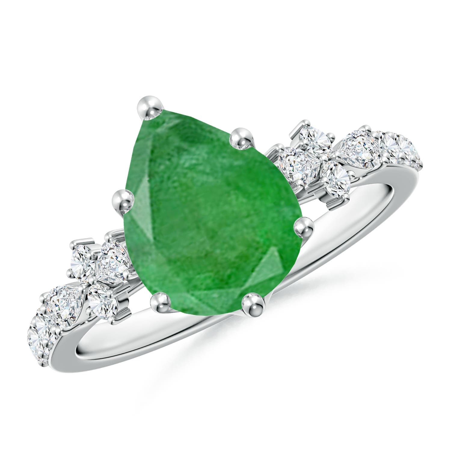 Pear-Shaped Emerald Side Stone Engagement Ring with Accents
