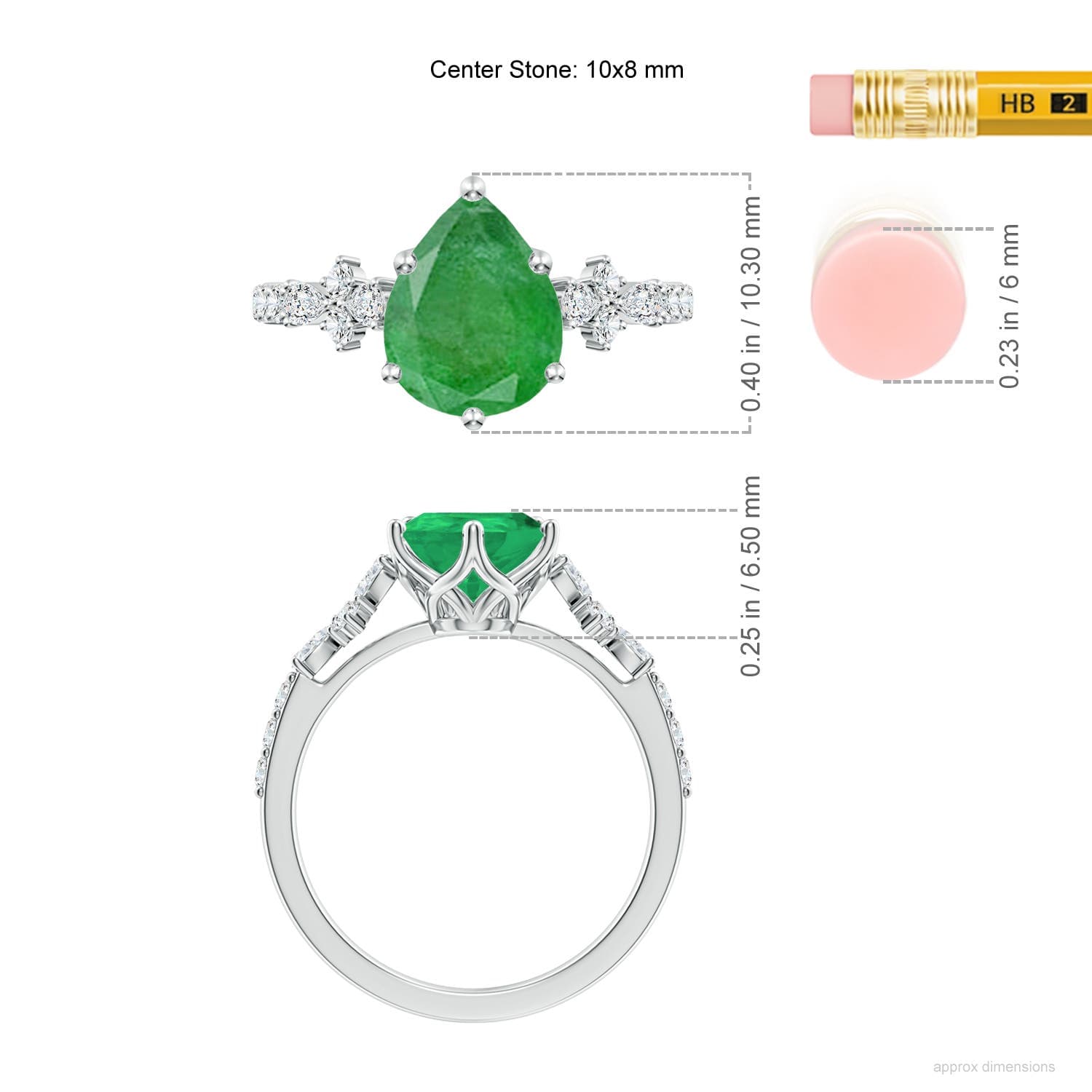 Pear-Shaped Emerald Side Stone Engagement Ring with Accents