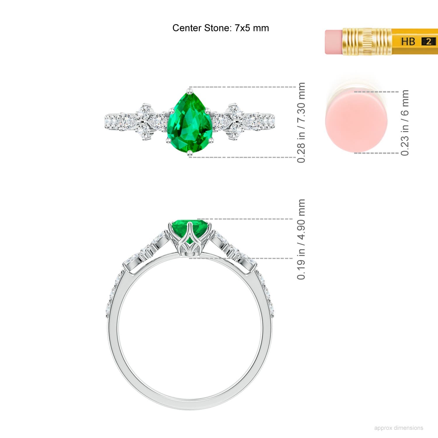 Pear-Shaped Emerald Side Stone Engagement Ring with Accents