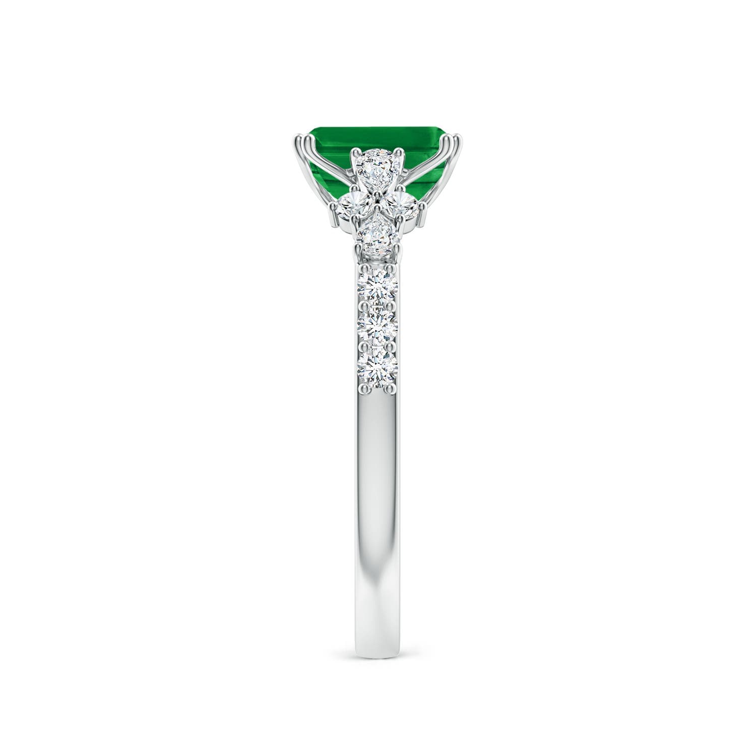 Emerald-Cut Emerald Side Stone Engagement Ring with Accents