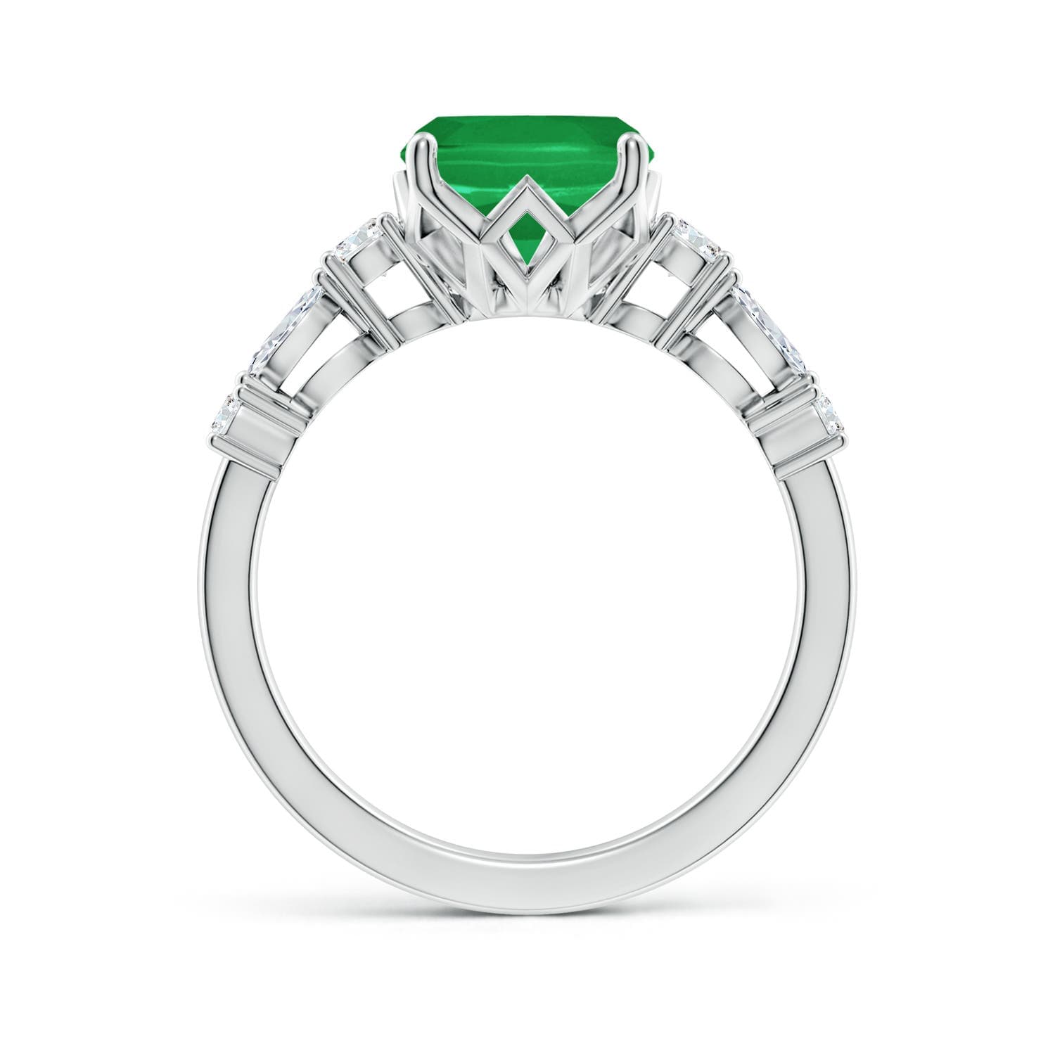 Classic Cushion Rectangular Emerald Side Stone Engagement Ring