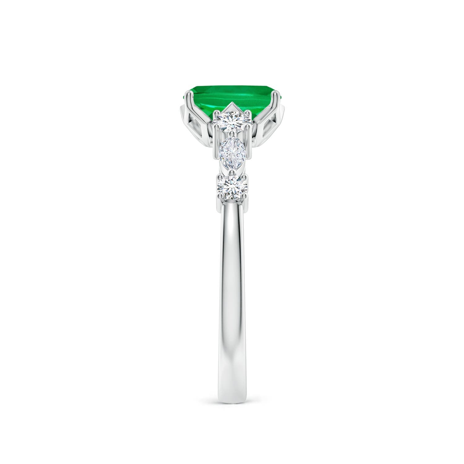 Classic Cushion Rectangular Emerald Side Stone Engagement Ring