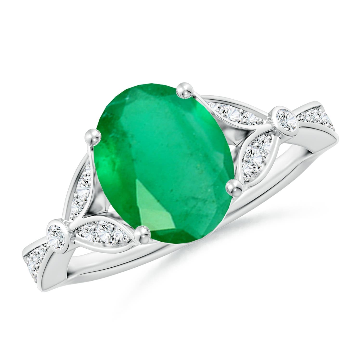 Nature-Inspired Oval Emerald Engagement Ring with Leaf Motifs