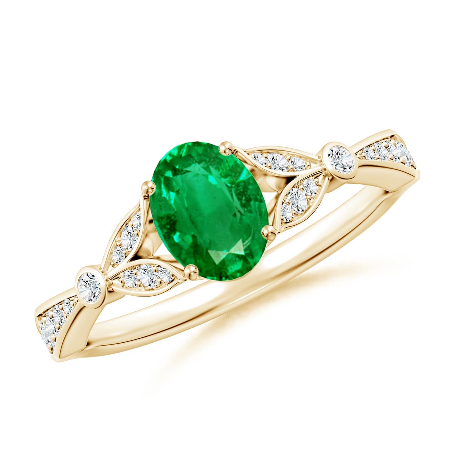Nature-Inspired Oval Emerald Engagement Ring with Leaf Motifs