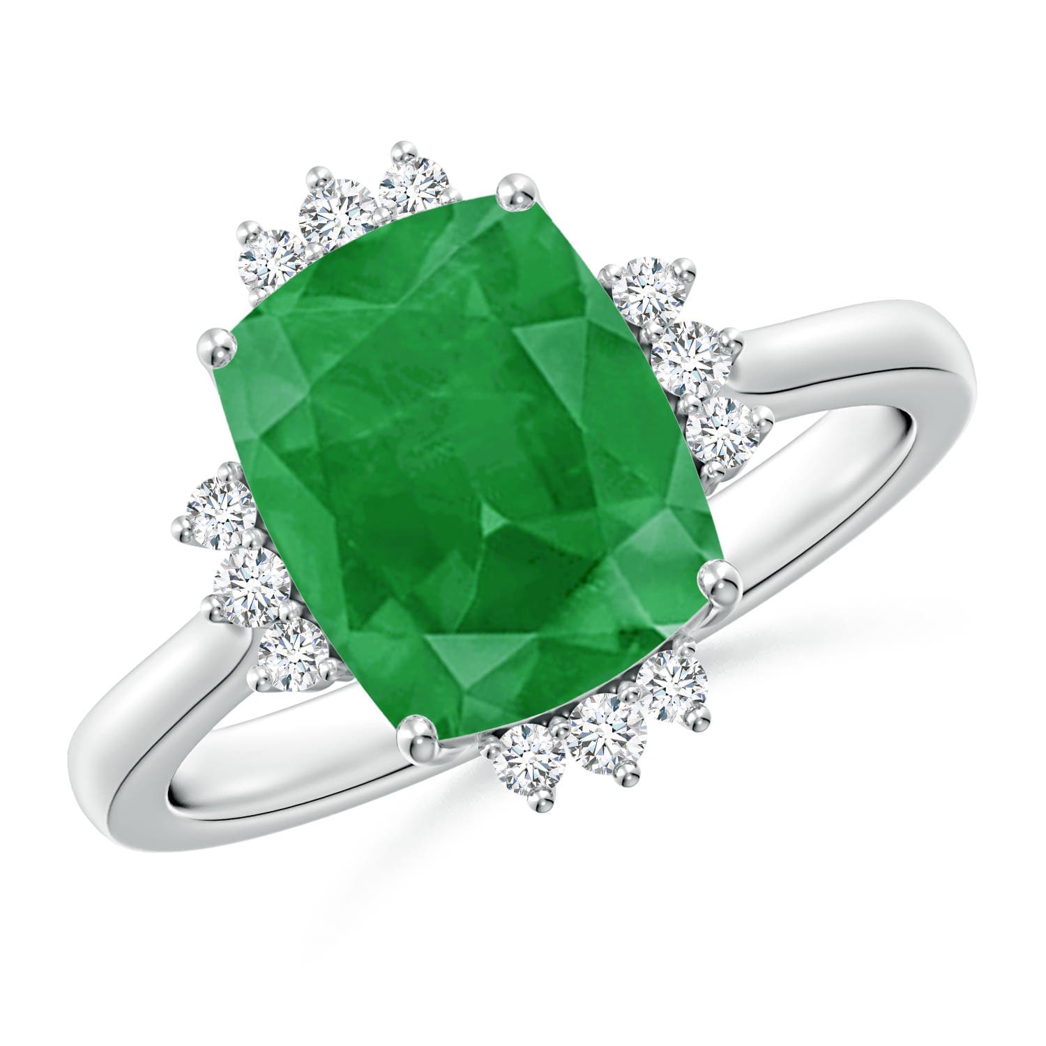 Prong-Set Cushion Rectangular Emerald Halo Engagement Ring