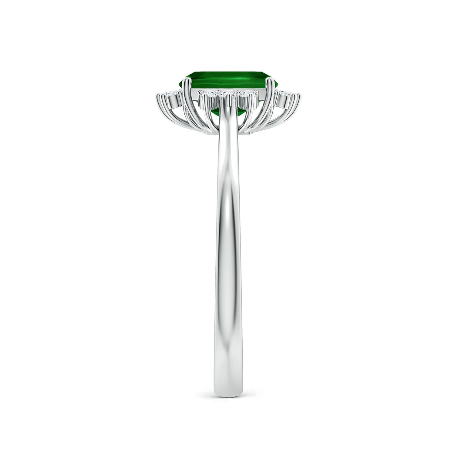 Prong-Set Cushion Rectangular Emerald Halo Engagement Ring
