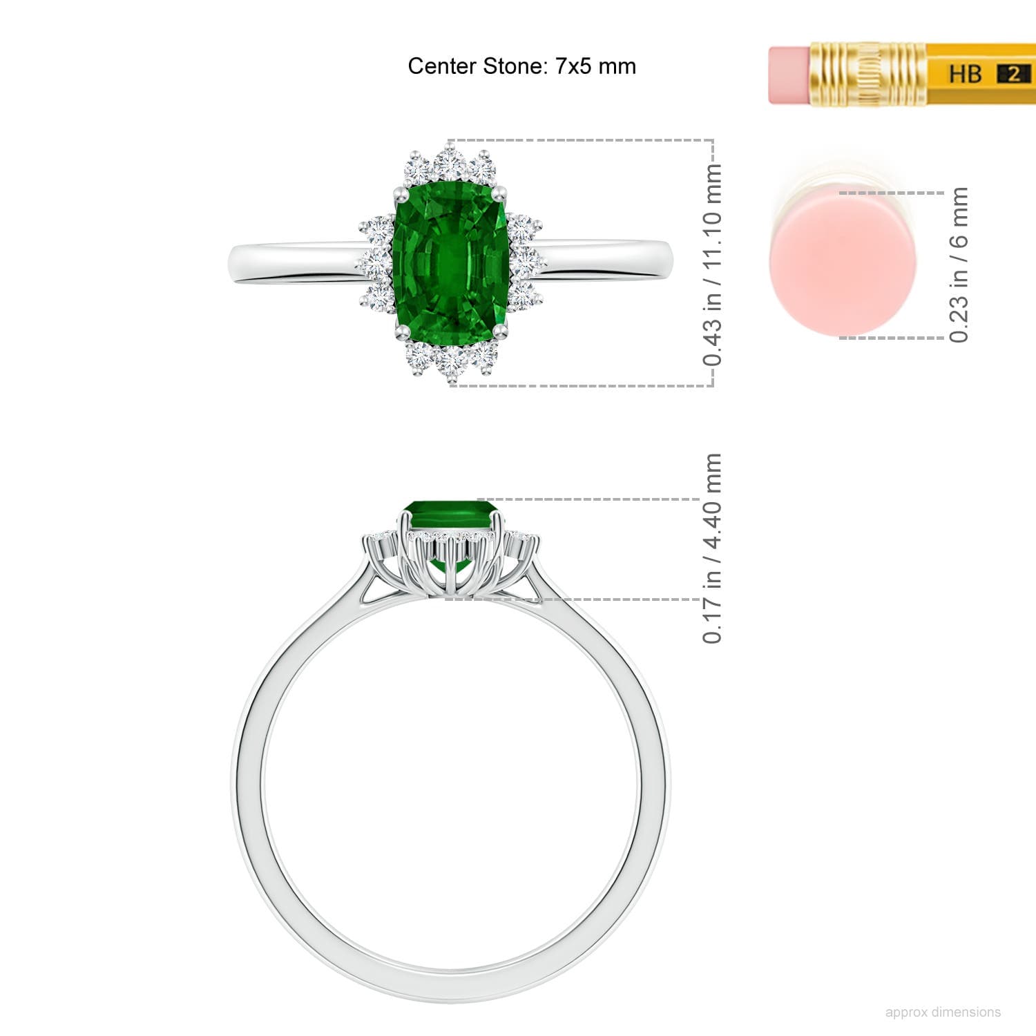 Prong-Set Cushion Rectangular Emerald Halo Engagement Ring