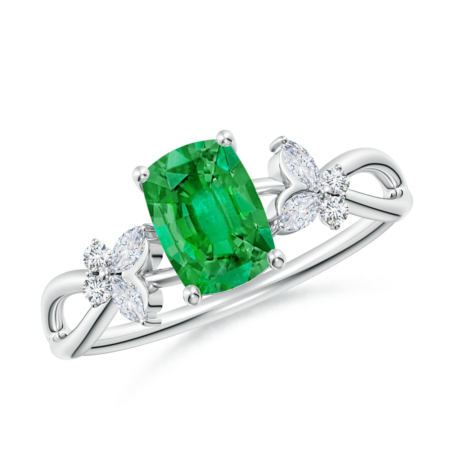 Cushion Rectangular Emerald Butterfly Engagement Ring