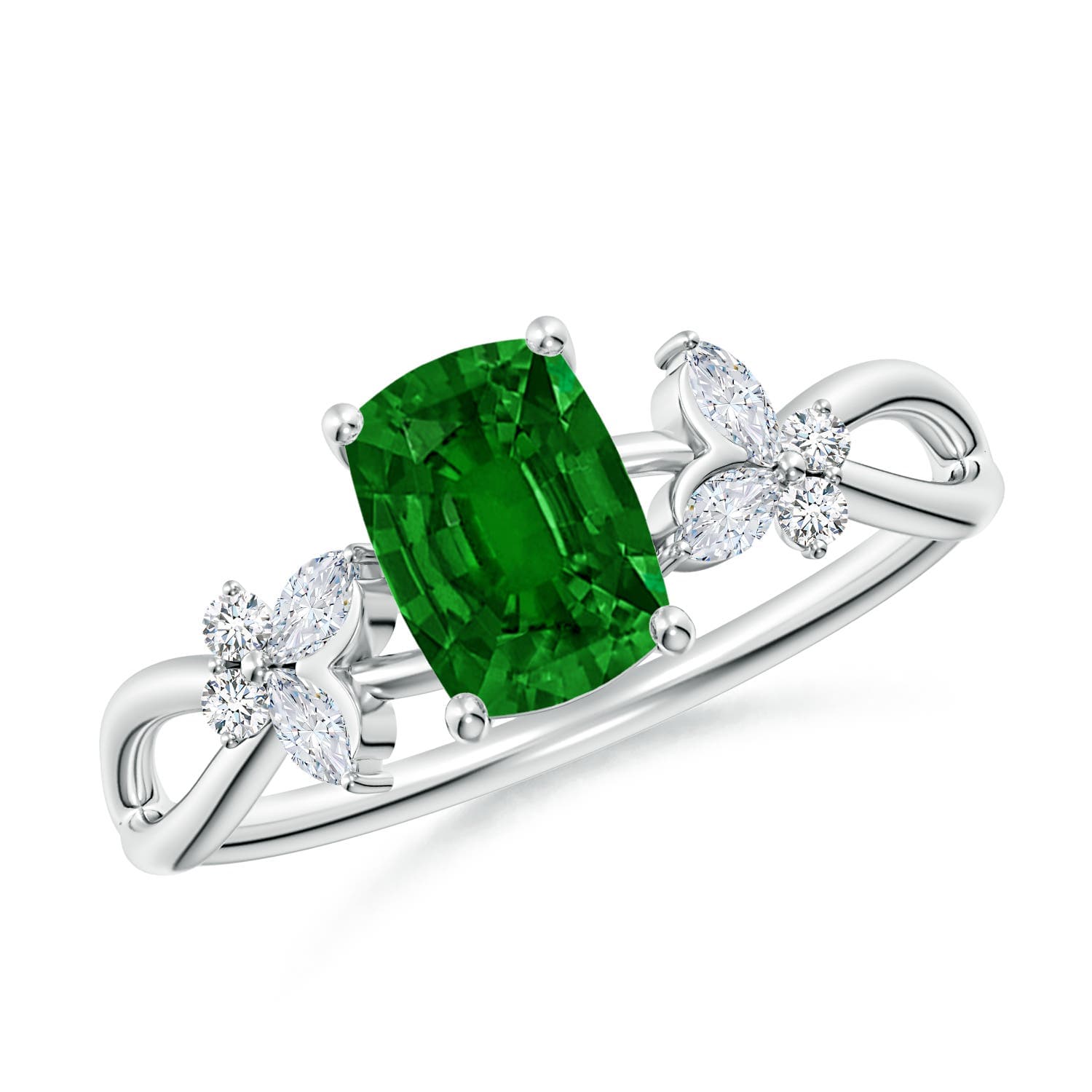 Cushion Rectangular Emerald Butterfly Engagement Ring