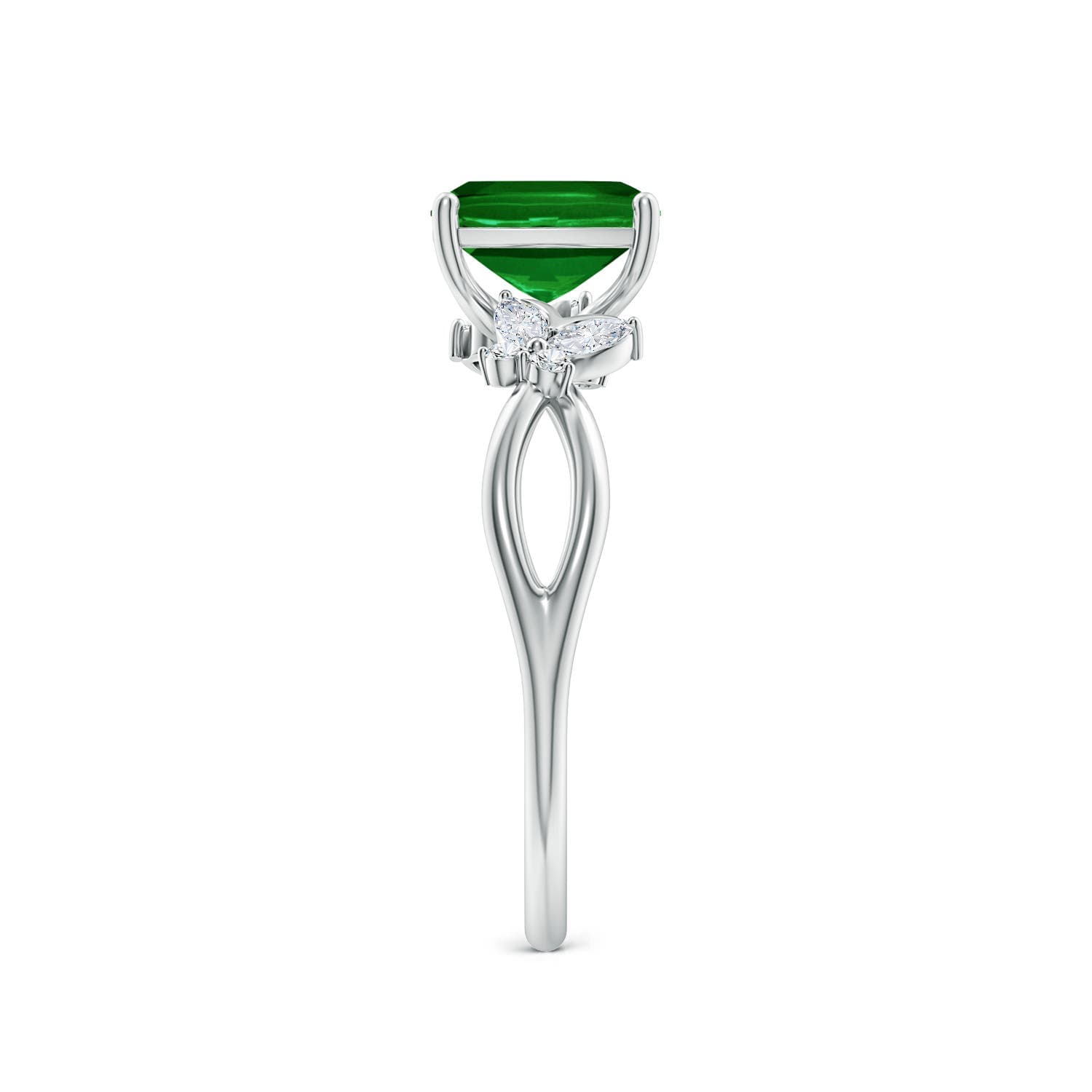 Cushion Rectangular Emerald Butterfly Engagement Ring
