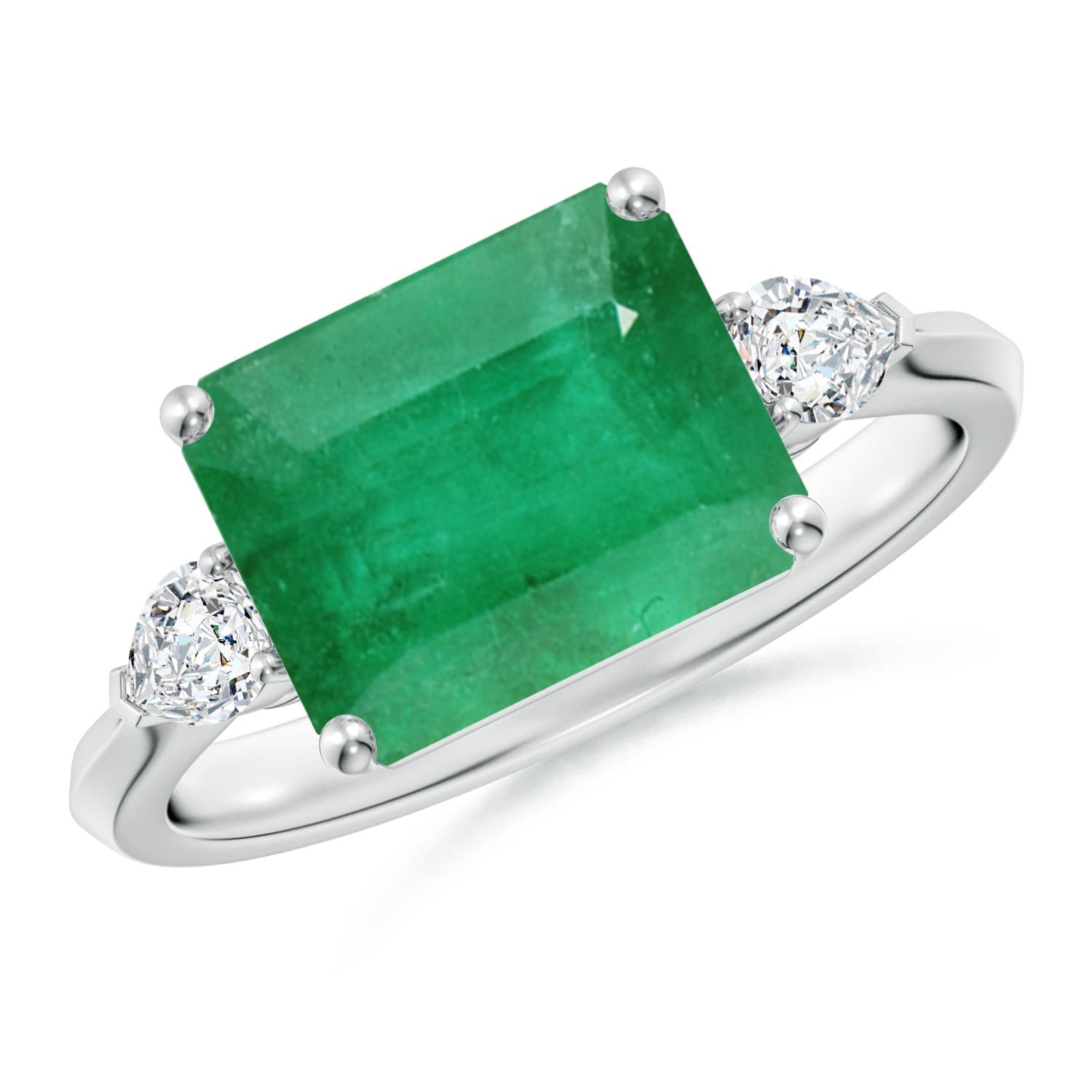 Classic East-West Emerald-Cut Emerald Side Stone Engagement Ring
