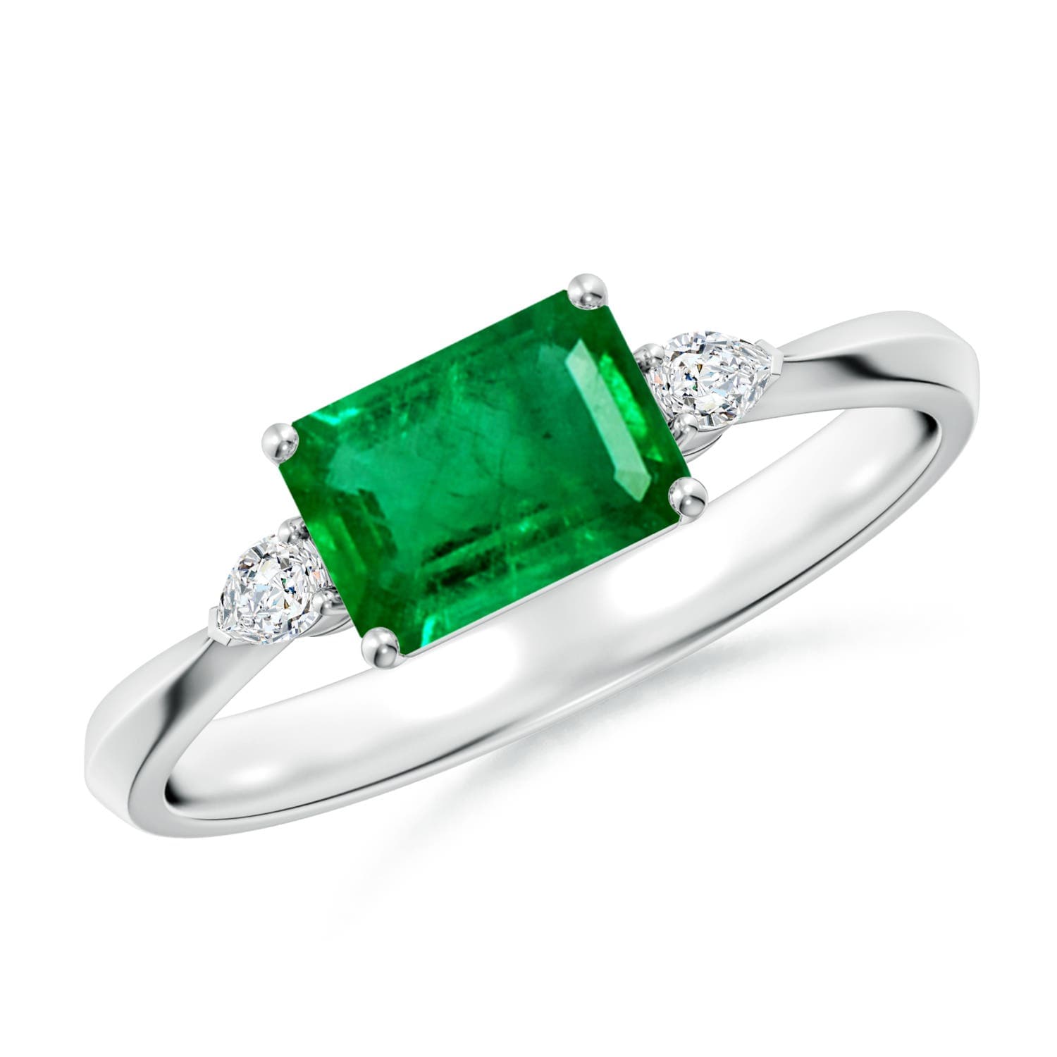 Classic East-West Emerald-Cut Emerald Side Stone Engagement Ring