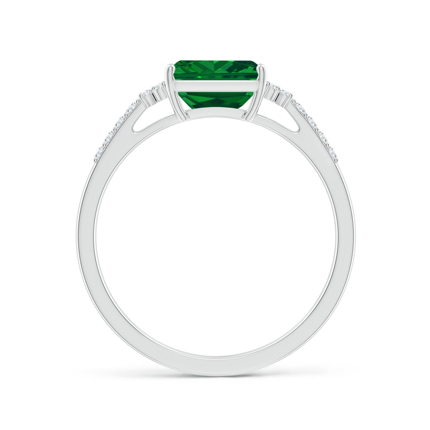 East-West Emerald-Cut Emerald Side Stone Engagement Ring