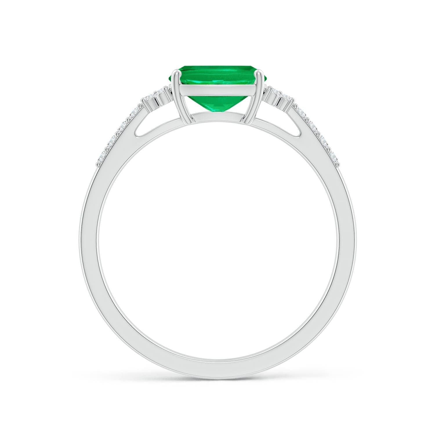 East-West Cushion Rectangular Emerald Side Stone Engagement Ring