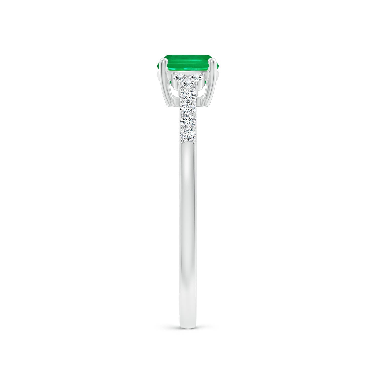 East-West Cushion Rectangular Emerald Side Stone Engagement Ring