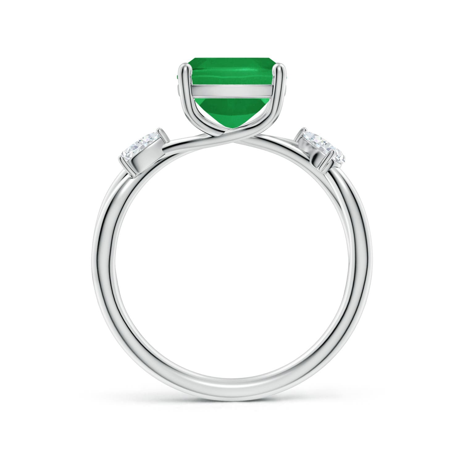 Nature Inspired Cushion Rectangular Emerald Side Stone Engagement Ring