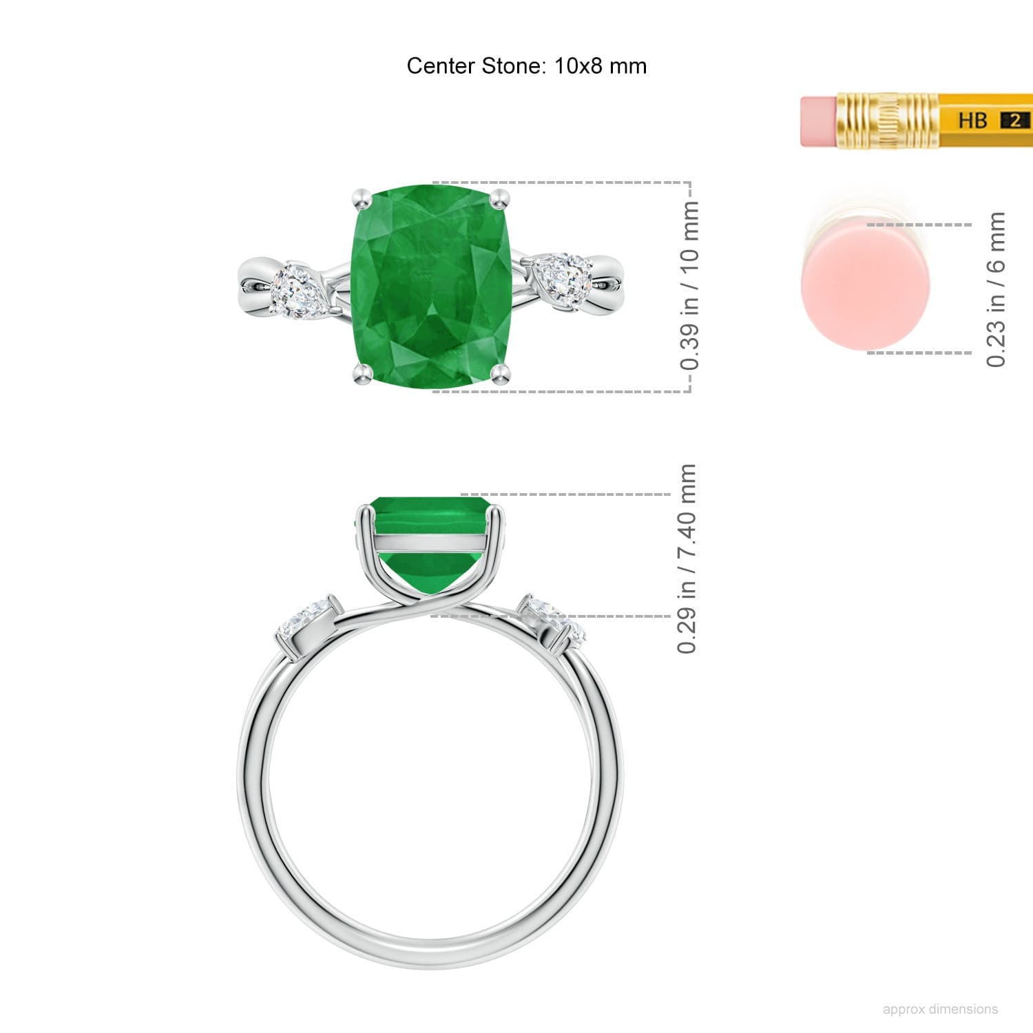 Nature Inspired Cushion Rectangular Emerald Side Stone Engagement Ring