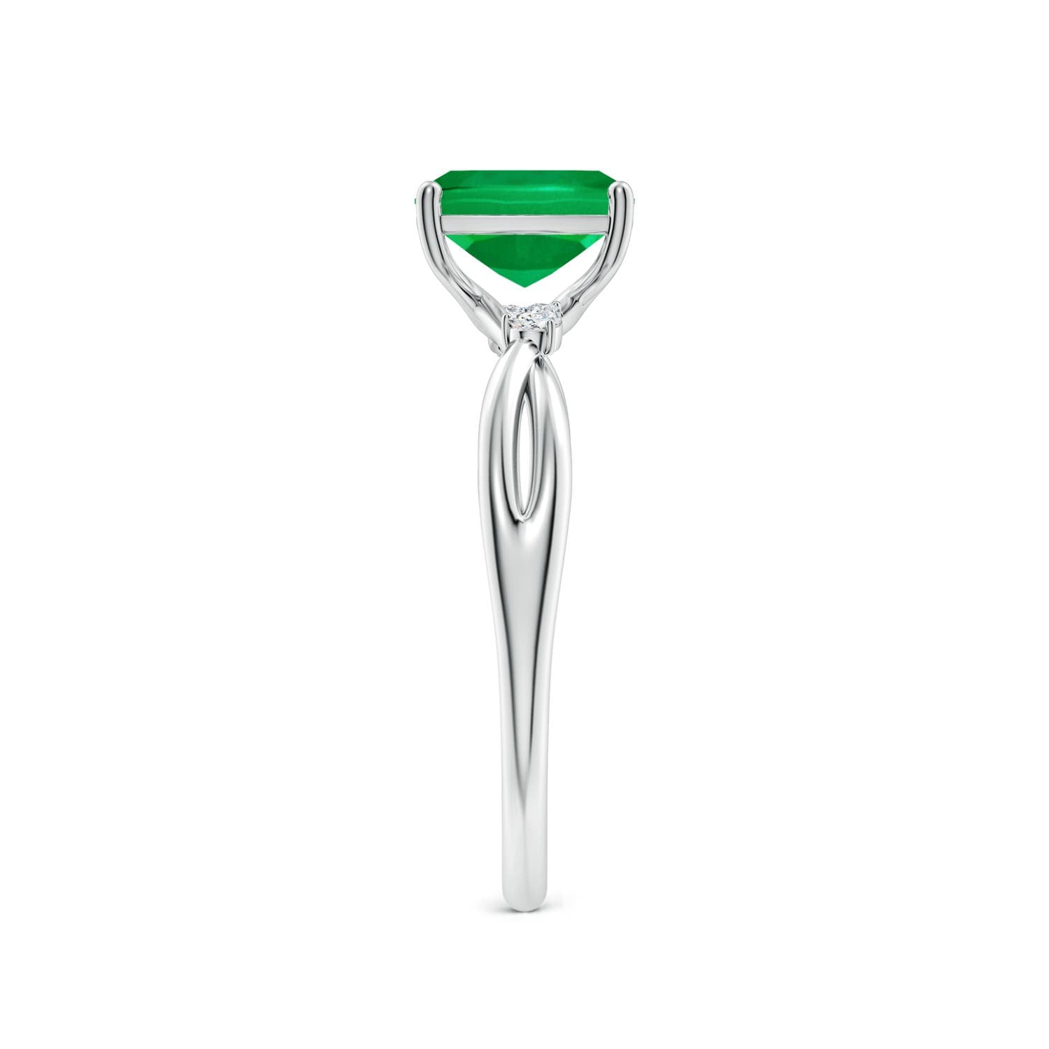 Nature Inspired Cushion Rectangular Emerald Side Stone Engagement Ring
