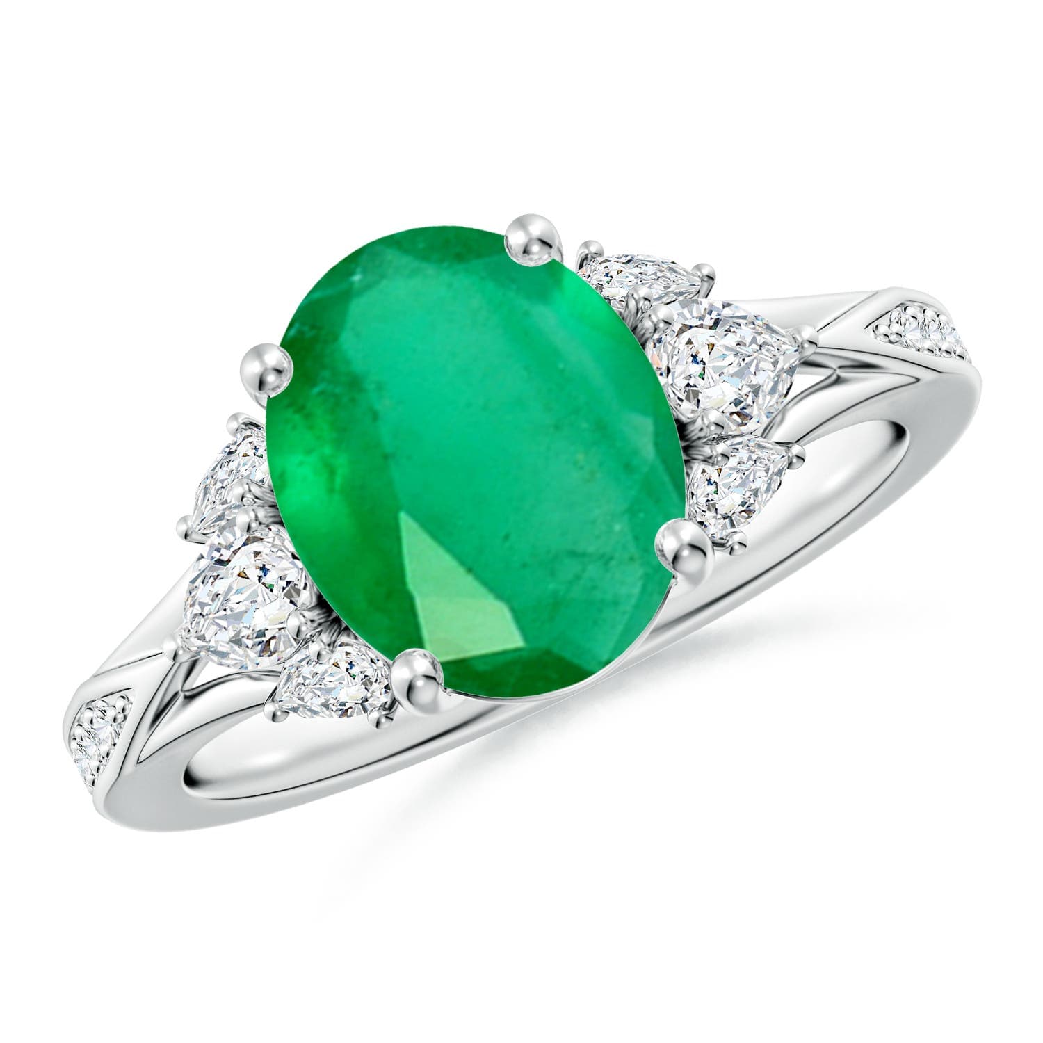 Oval Emerald Engagement Ring with Pear Diamonds