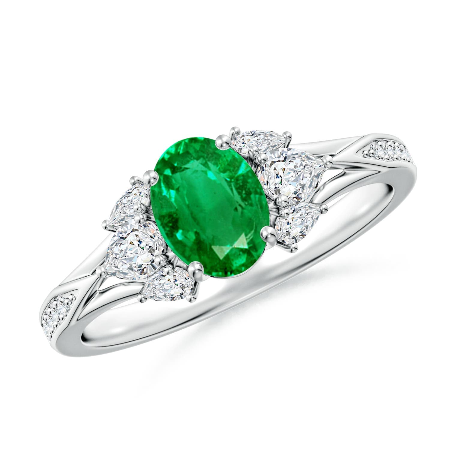 Oval Emerald Engagement Ring with Pear Diamonds