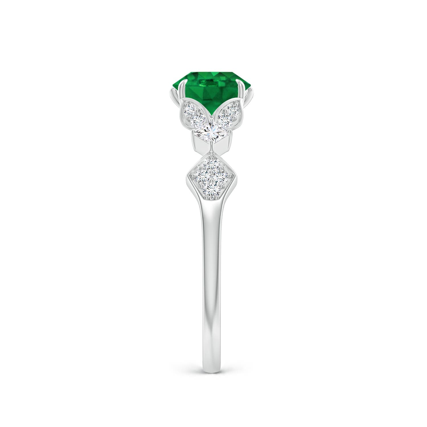 Vintage Style Round Emerald Engagement Ring with Leaf Motifs