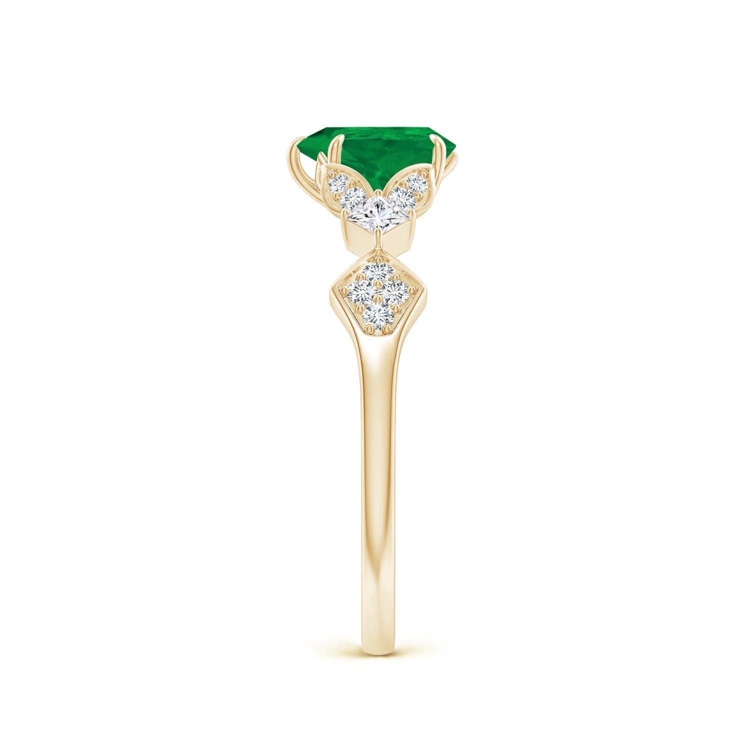 Vintage Style Pear Emerald Engagement Ring with Leaf Motifs
