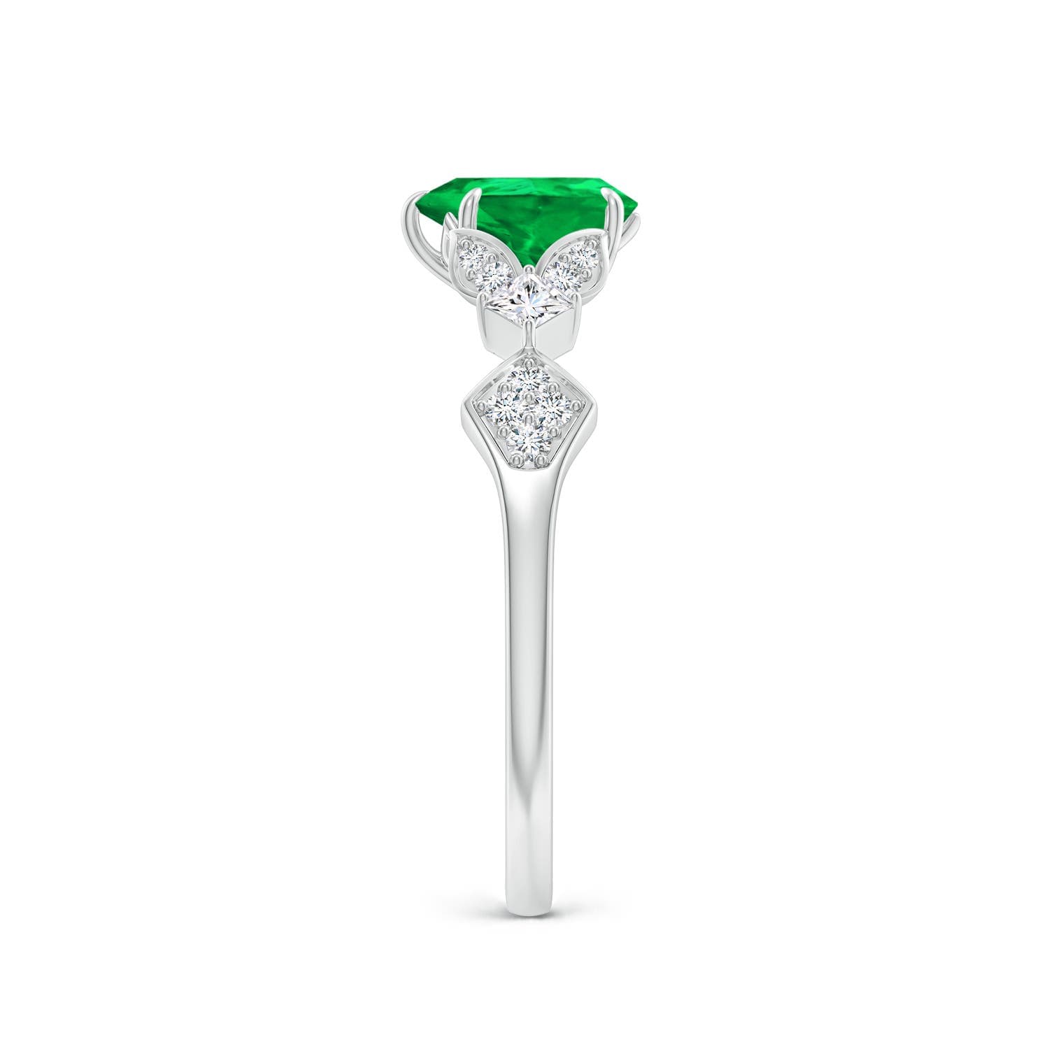Vintage Style Pear Emerald Engagement Ring with Leaf Motifs