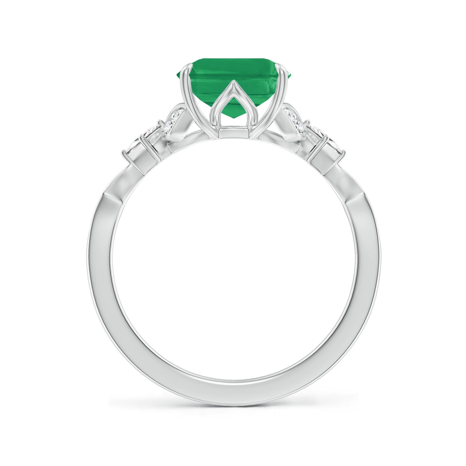 Vintage Style Emerald-Cut Emerald Engagement Ring with Leaf Motifs