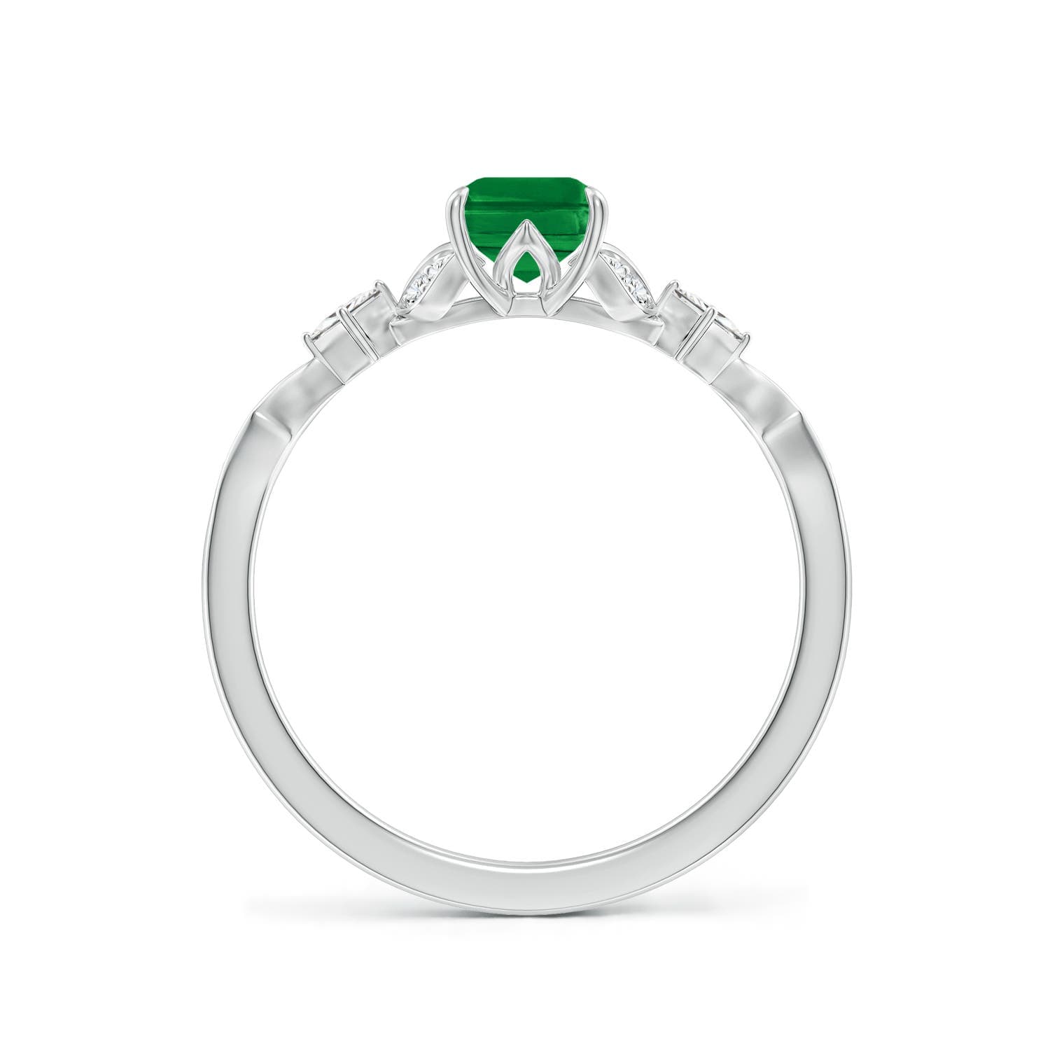 Vintage Style Emerald-Cut Emerald Engagement Ring with Leaf Motifs