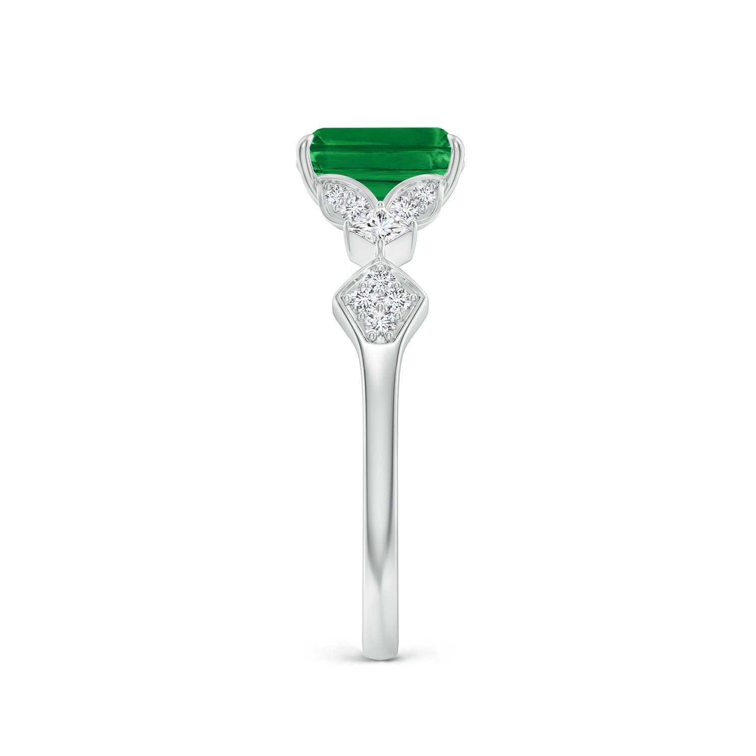 Vintage Style Emerald-Cut Emerald Engagement Ring with Leaf Motifs