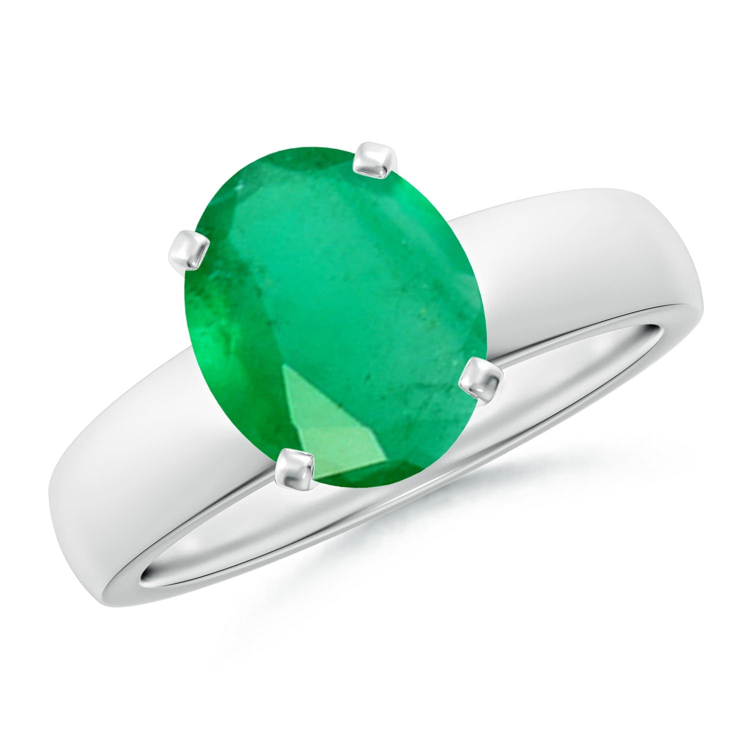 Prong-Set Oval Emerald Solitaire Engagement Ring