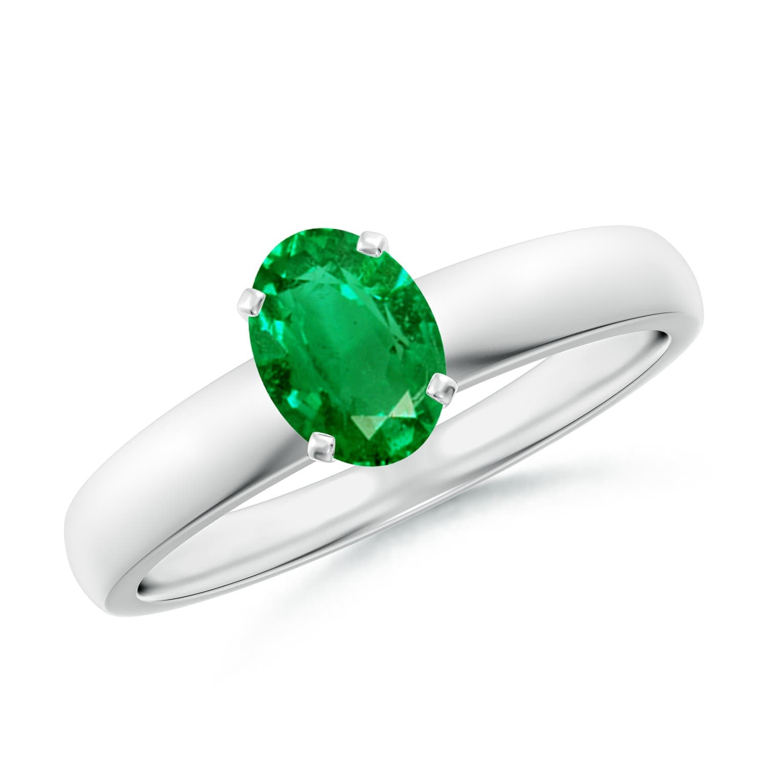 Prong-Set Oval Emerald Solitaire Engagement Ring