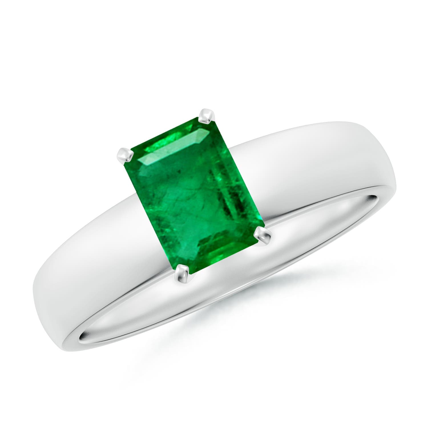 Prong-Set Emerald-Cut Emerald Solitaire Engagement Ring